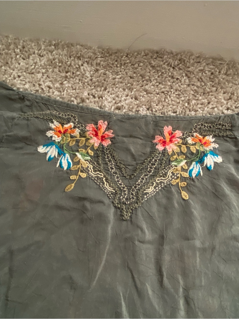 Johnny Was Green Linnet Boho Faire Embroidered Floral Peasant Blouse Large - Picture 9 of 10